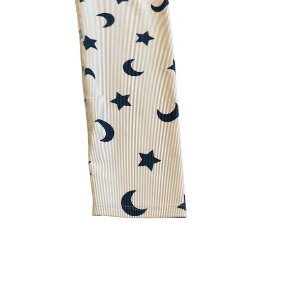 Beach Riot Sport Cream Ribbed Leggings Moon Star Print Stretch Athletic Medium - Picture 4 of 11